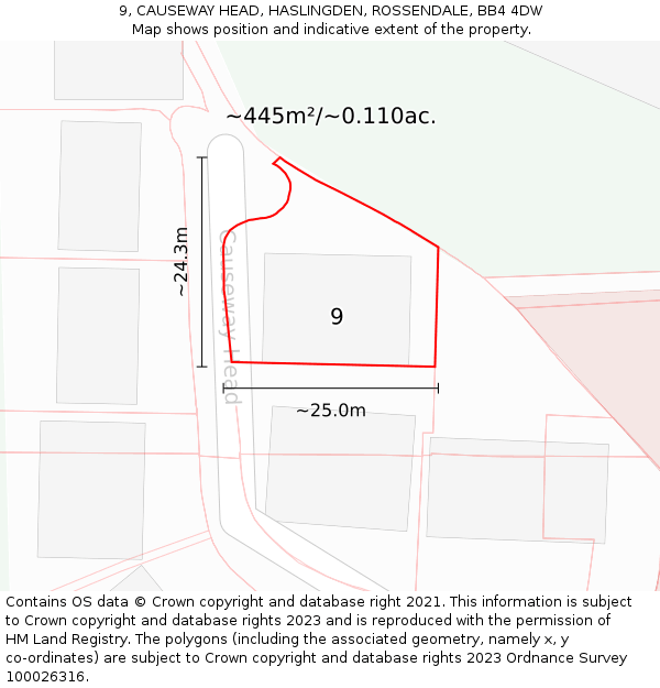 9, CAUSEWAY HEAD, HASLINGDEN, ROSSENDALE, BB4 4DW: Plot and title map