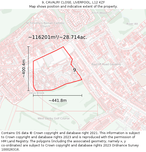 9, CAVALRY CLOSE, LIVERPOOL, L12 4ZF: Plot and title map