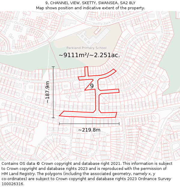 9, CHANNEL VIEW, SKETTY, SWANSEA, SA2 8LY: Plot and title map