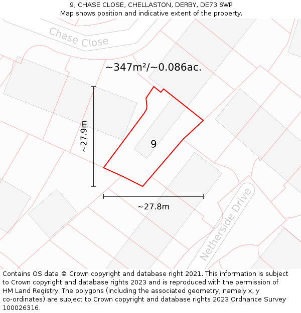 9, CHASE CLOSE, CHELLASTON, DERBY, DE73 6WP: Plot and title map