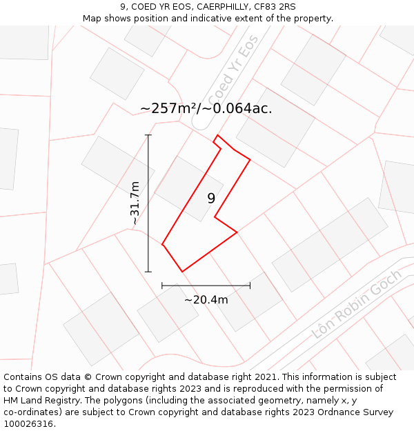 9, COED YR EOS, CAERPHILLY, CF83 2RS: Plot and title map