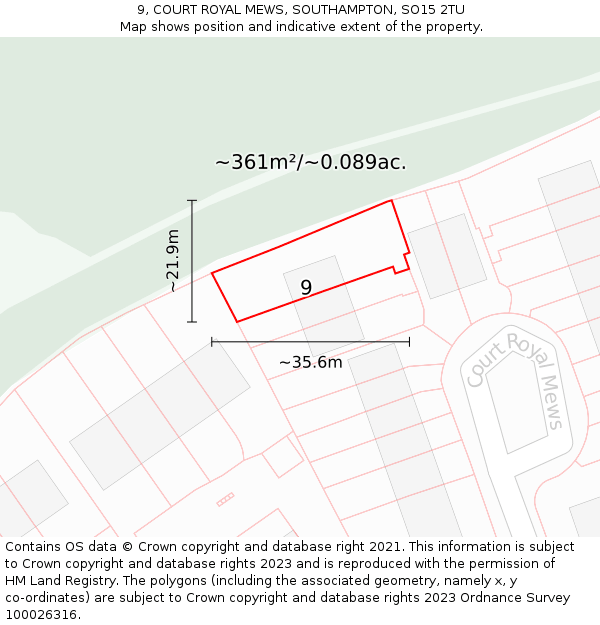 9, COURT ROYAL MEWS, SOUTHAMPTON, SO15 2TU: Plot and title map