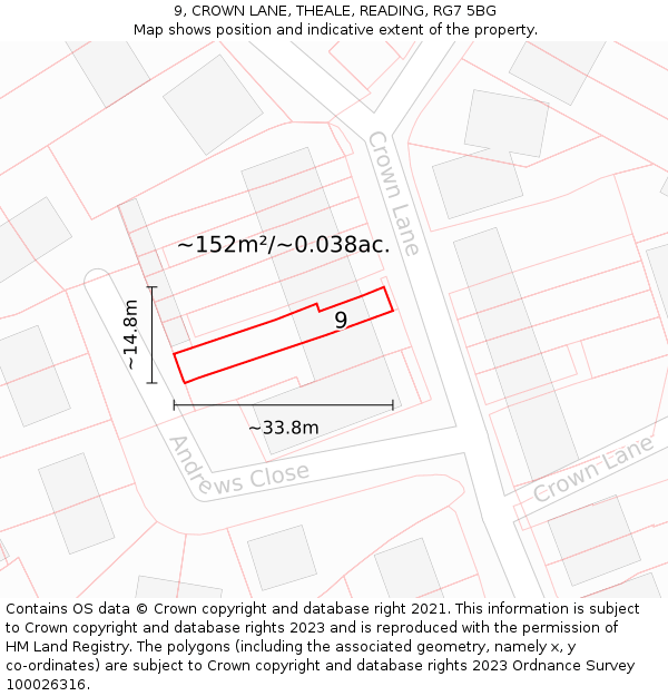 9, CROWN LANE, THEALE, READING, RG7 5BG: Plot and title map