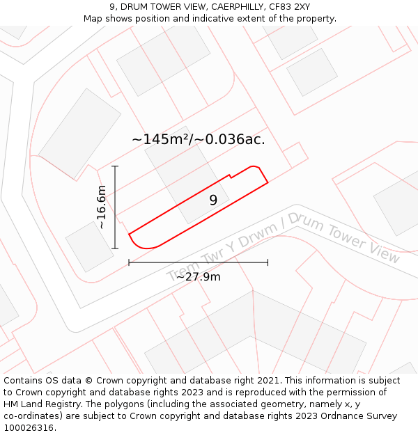 9, DRUM TOWER VIEW, CAERPHILLY, CF83 2XY: Plot and title map