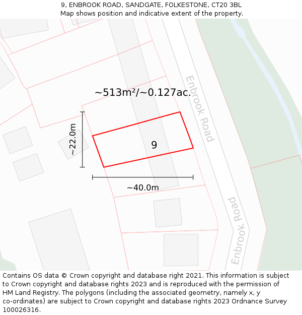 9, ENBROOK ROAD, SANDGATE, FOLKESTONE, CT20 3BL: Plot and title map