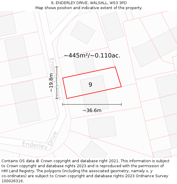 9, ENDERLEY DRIVE, WALSALL, WS3 3PD: Plot and title map