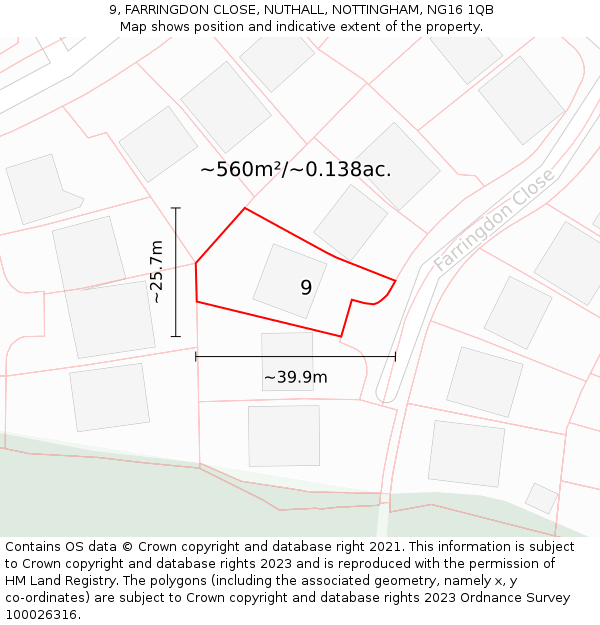 9, FARRINGDON CLOSE, NUTHALL, NOTTINGHAM, NG16 1QB: Plot and title map
