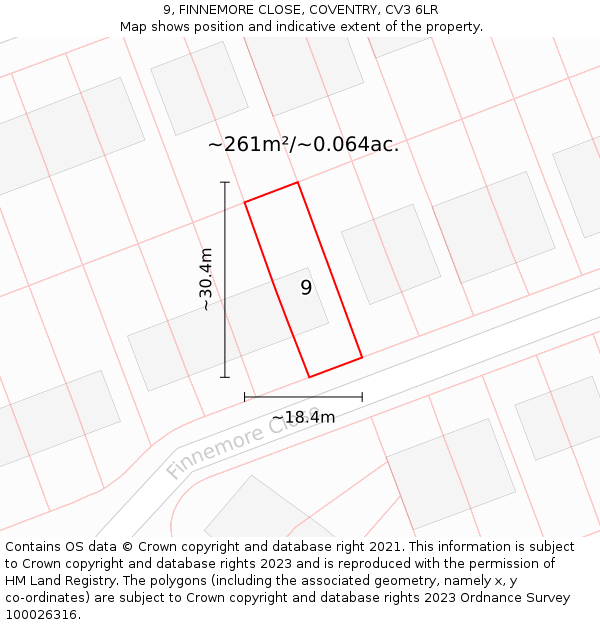 9, FINNEMORE CLOSE, COVENTRY, CV3 6LR: Plot and title map