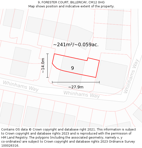 9, FORESTER COURT, BILLERICAY, CM12 0HG: Plot and title map