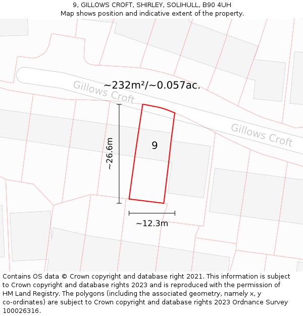 9, GILLOWS CROFT, SHIRLEY, SOLIHULL, B90 4UH: Plot and title map