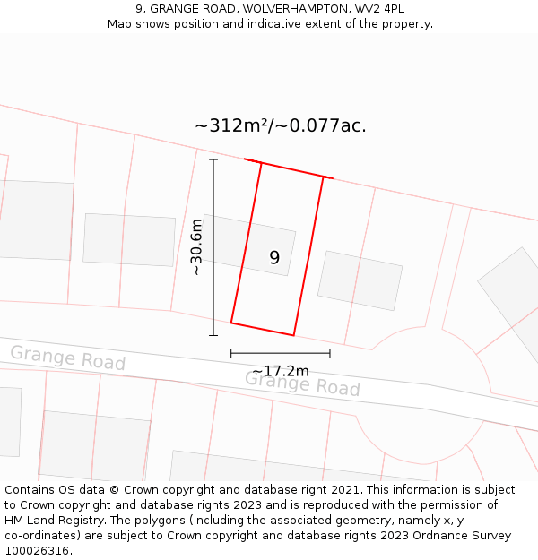 9, GRANGE ROAD, WOLVERHAMPTON, WV2 4PL: Plot and title map