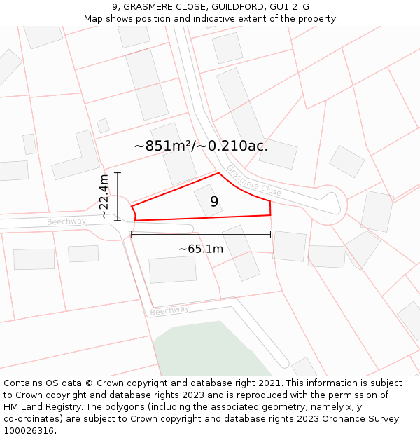 9, GRASMERE CLOSE, GUILDFORD, GU1 2TG: Plot and title map