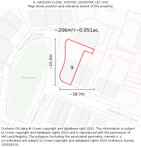 9, HADDON CLOSE, SYSTON, LEICESTER, LE7 1HZ: Plot and title map