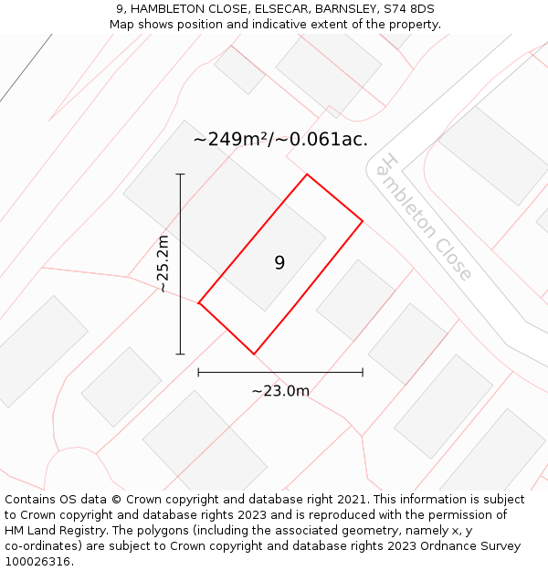 9, HAMBLETON CLOSE, ELSECAR, BARNSLEY, S74 8DS: Plot and title map