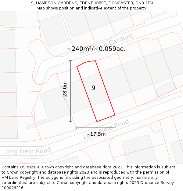 9, HAMPSON GARDENS, EDENTHORPE, DONCASTER, DN3 2TN: Plot and title map