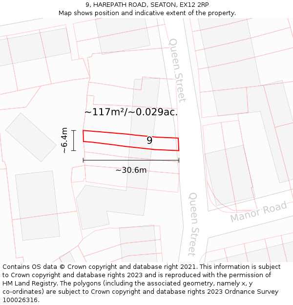 9, HAREPATH ROAD, SEATON, EX12 2RP: Plot and title map