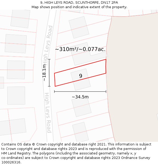 9, HIGH LEYS ROAD, SCUNTHORPE, DN17 2PA: Plot and title map