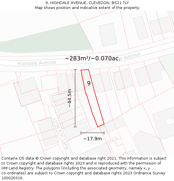 9, HIGHDALE AVENUE, CLEVEDON, BS21 7LY: Plot and title map