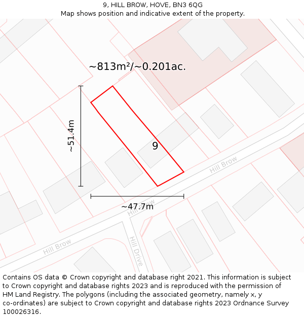9, HILL BROW, HOVE, BN3 6QG: Plot and title map