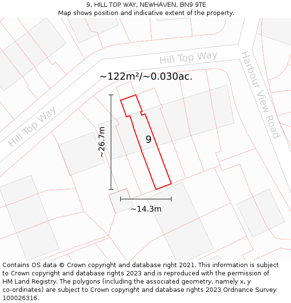 9, HILL TOP WAY, NEWHAVEN, BN9 9TE: Plot and title map