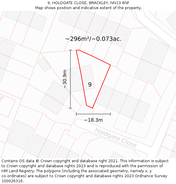 9, HOLDGATE CLOSE, BRACKLEY, NN13 6NF: Plot and title map
