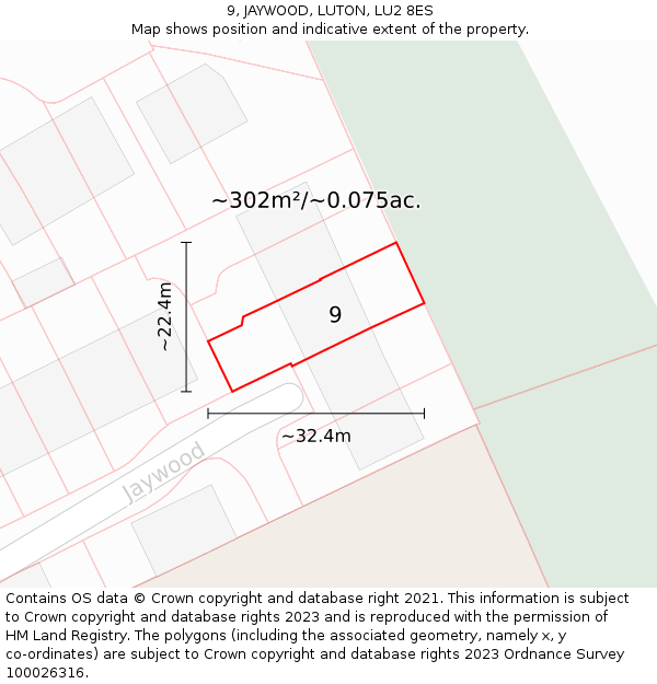 9, JAYWOOD, LUTON, LU2 8ES: Plot and title map