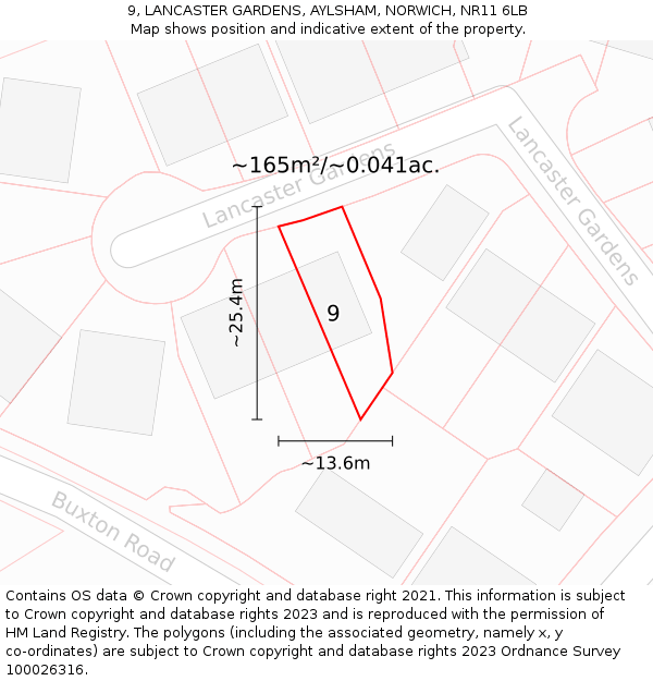 9, LANCASTER GARDENS, AYLSHAM, NORWICH, NR11 6LB: Plot and title map