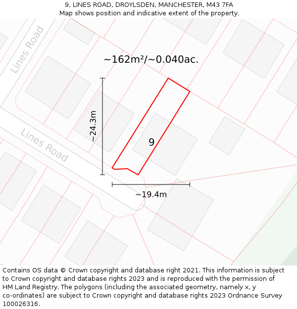 9, LINES ROAD, DROYLSDEN, MANCHESTER, M43 7FA: Plot and title map