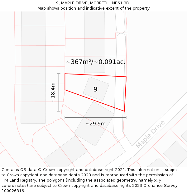 9, MAPLE DRIVE, MORPETH, NE61 3DL: Plot and title map