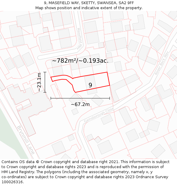 9, MASEFIELD WAY, SKETTY, SWANSEA, SA2 9FF: Plot and title map