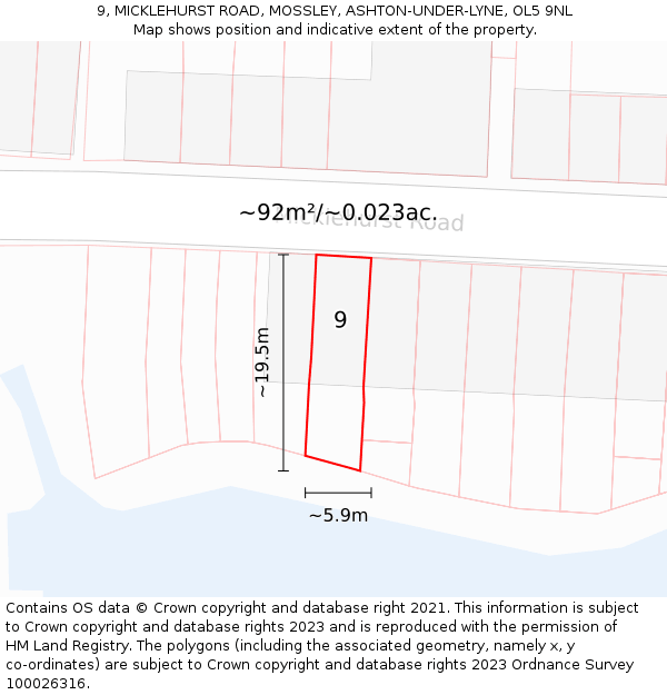 9, MICKLEHURST ROAD, MOSSLEY, ASHTON-UNDER-LYNE, OL5 9NL: Plot and title map