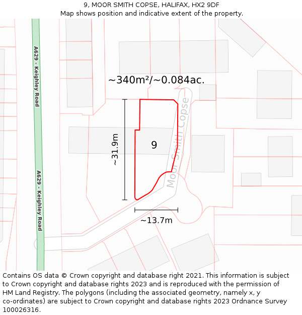 9, MOOR SMITH COPSE, HALIFAX, HX2 9DF: Plot and title map