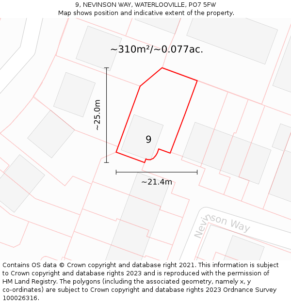 9, NEVINSON WAY, WATERLOOVILLE, PO7 5FW: Plot and title map