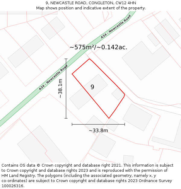 9, NEWCASTLE ROAD, CONGLETON, CW12 4HN: Plot and title map