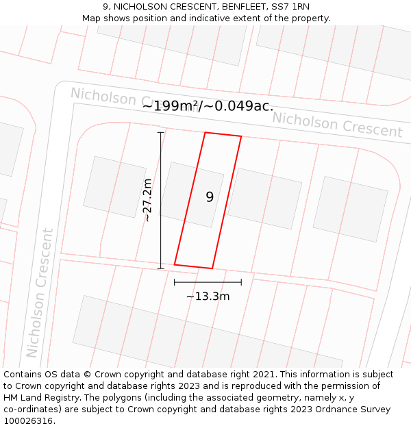 9, NICHOLSON CRESCENT, BENFLEET, SS7 1RN: Plot and title map