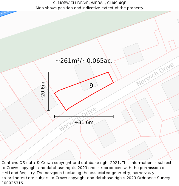 9, NORWICH DRIVE, WIRRAL, CH49 4QR: Plot and title map