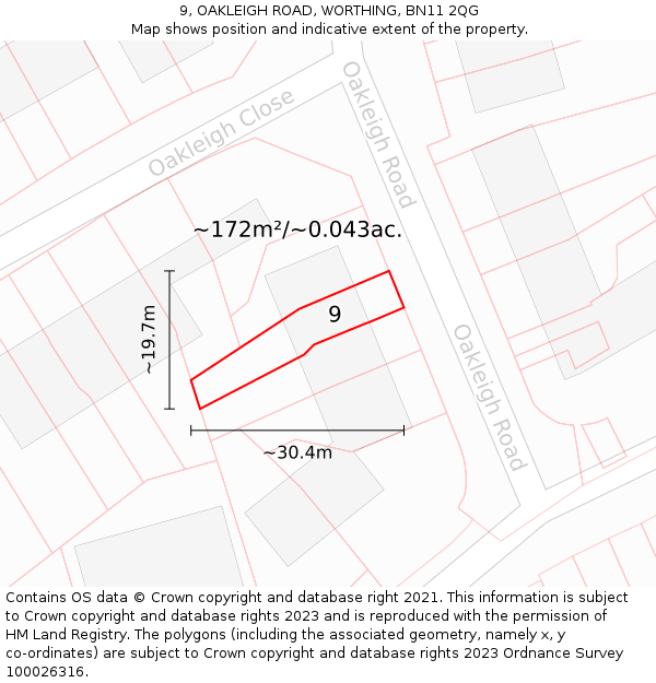 9, OAKLEIGH ROAD, WORTHING, BN11 2QG: Plot and title map