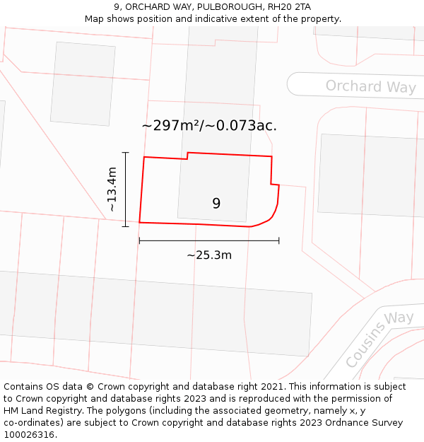 9, ORCHARD WAY, PULBOROUGH, RH20 2TA: Plot and title map