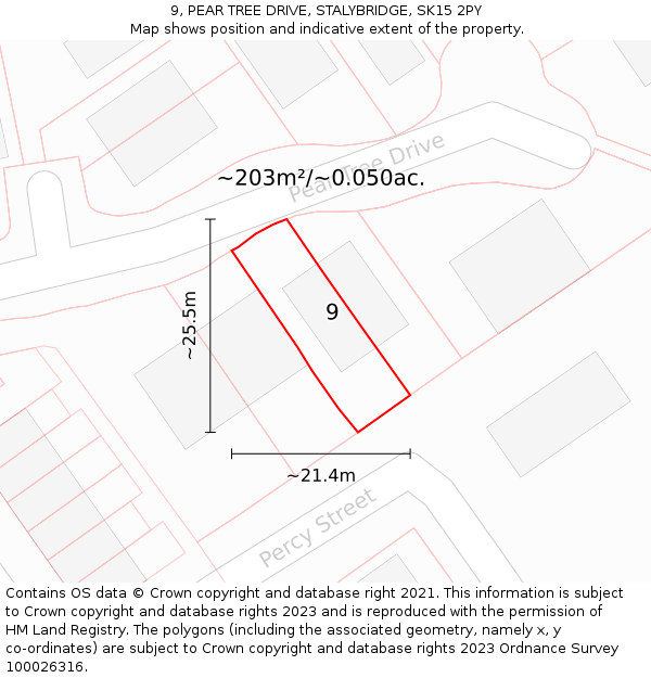 9, PEAR TREE DRIVE, STALYBRIDGE, SK15 2PY: Plot and title map