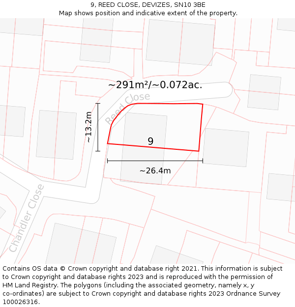 9, REED CLOSE, DEVIZES, SN10 3BE: Plot and title map