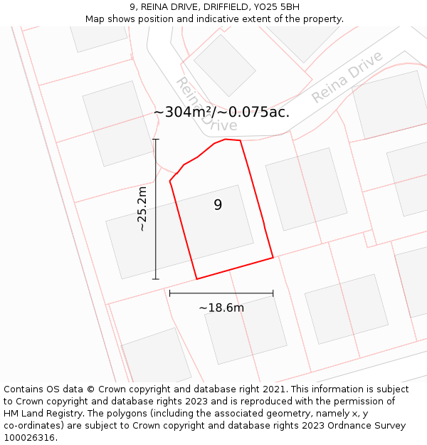 9, REINA DRIVE, DRIFFIELD, YO25 5BH: Plot and title map