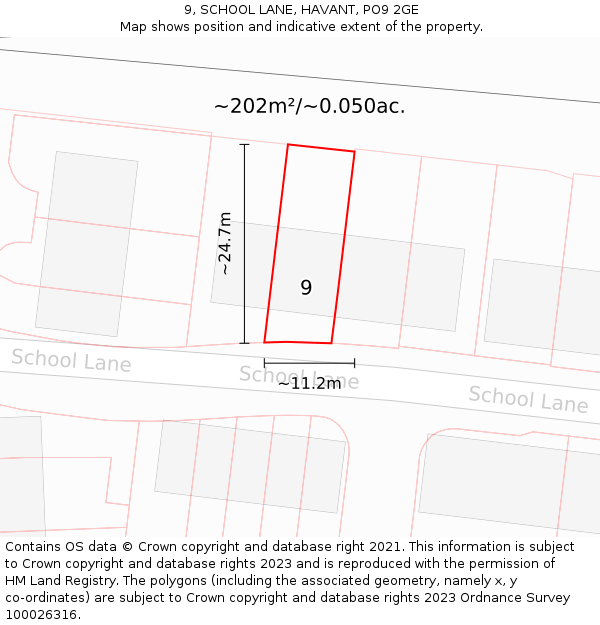 9, SCHOOL LANE, HAVANT, PO9 2GE: Plot and title map