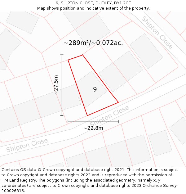 9, SHIPTON CLOSE, DUDLEY, DY1 2GE: Plot and title map