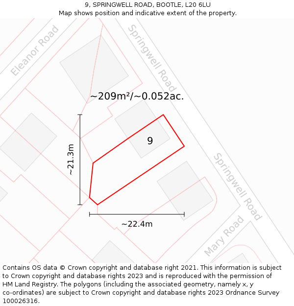 9, SPRINGWELL ROAD, BOOTLE, L20 6LU: Plot and title map