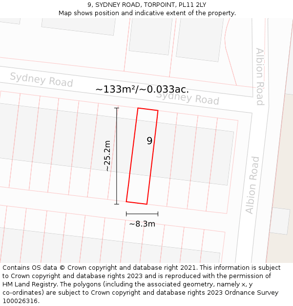 9, SYDNEY ROAD, TORPOINT, PL11 2LY: Plot and title map