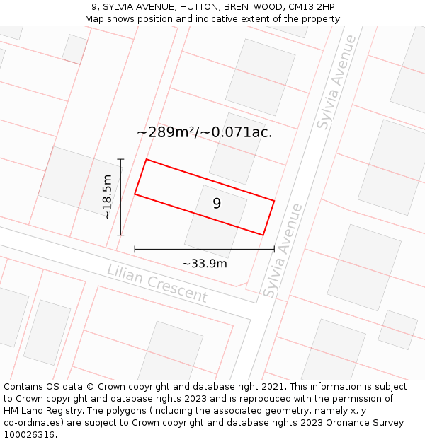 9, SYLVIA AVENUE, HUTTON, BRENTWOOD, CM13 2HP: Plot and title map