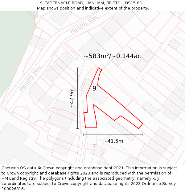 9, TABERNACLE ROAD, HANHAM, BRISTOL, BS15 8DU: Plot and title map