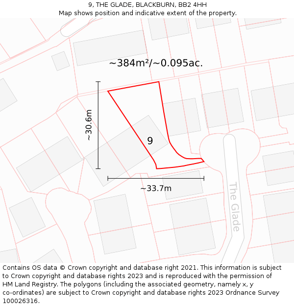 9, THE GLADE, BLACKBURN, BB2 4HH: Plot and title map