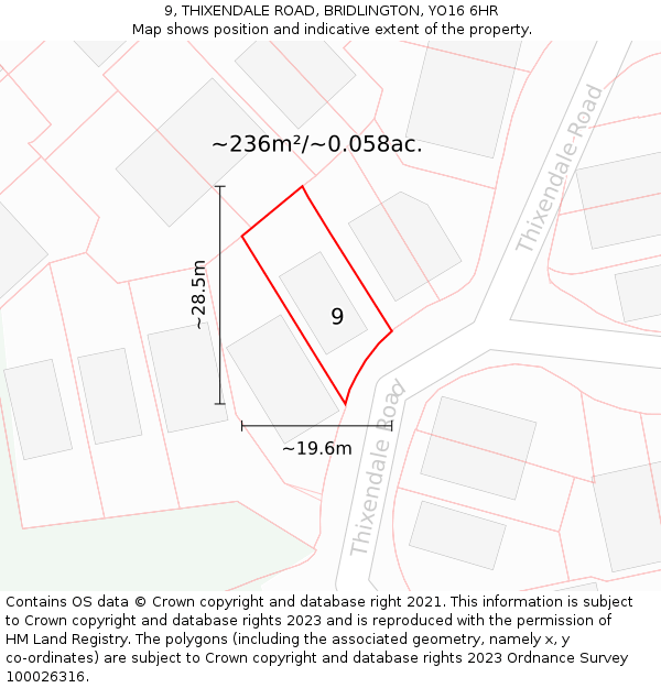 9, THIXENDALE ROAD, BRIDLINGTON, YO16 6HR: Plot and title map