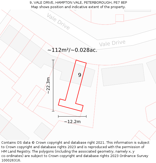 9, VALE DRIVE, HAMPTON VALE, PETERBOROUGH, PE7 8EP: Plot and title map